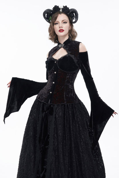 Velvet Off-Shoulder Cutout Flared Sleeve Gothic Shirt