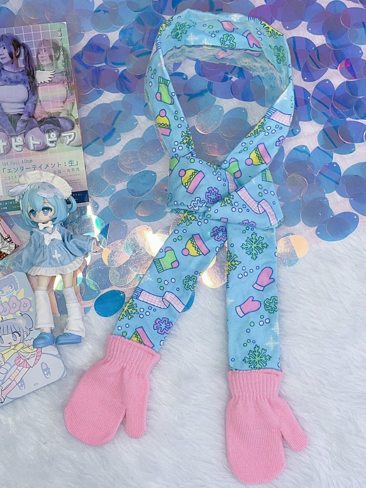 Y2KBlueFairy Kei Cartoon Print Gloves-shaped Scarf