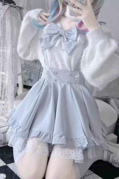 Puffy Hem Ruffle Sweet Suspender Skirt Two Colors