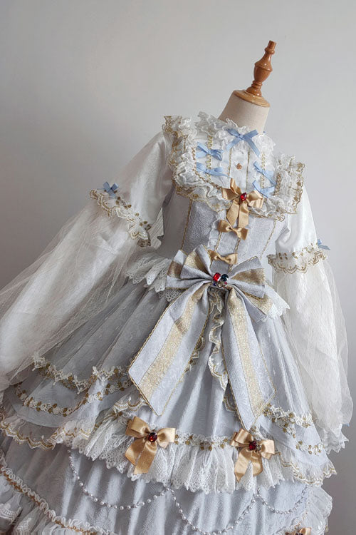 Blue Hanayome Sweet Lolita JSK with Bow and Multi-Layer Ruffles