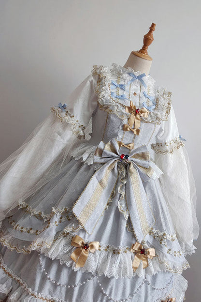 Blue Hanayome Sweet Lolita JSK with Bow and Multi-Layer Ruffles
