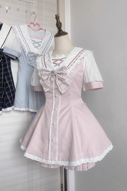 Print Bowknot Jirai Kei Japanese Dress Set