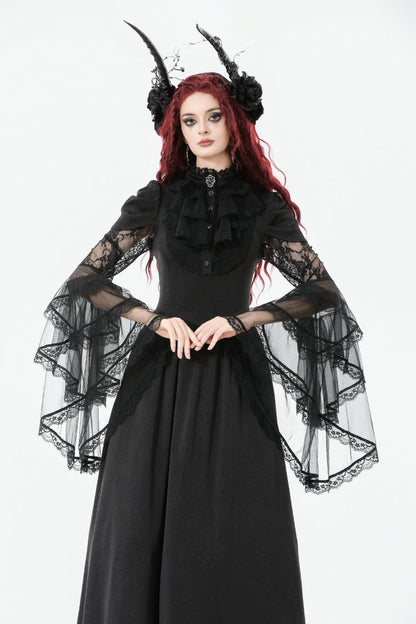 Women's Gothic Wedding Dress with Ruffled Lace and Lace-Up
