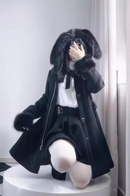 Plush Lop Rabbit Hooded Detachable Sweet Coat Two Colors