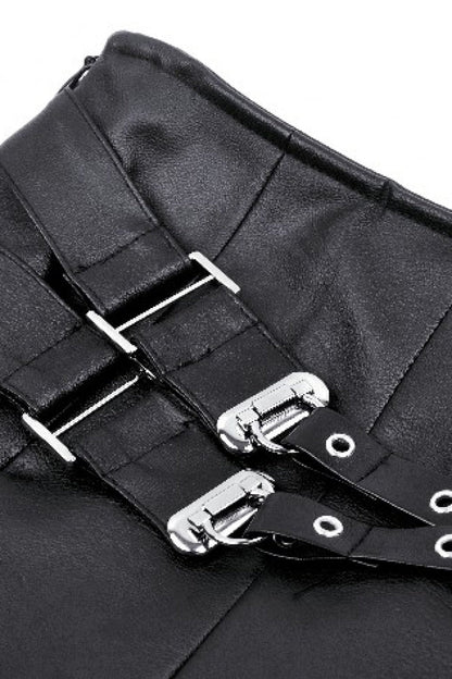 Ebony Buckled PU Mini Skirt with Faux Leather and Pleats - Femme