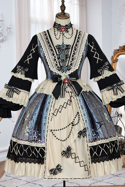Mirror Finch Print Cardigan Ruffled Classic Lolita OP Dress