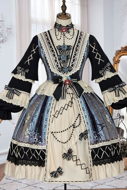 Mirror Finch Print Cardigan Ruffled Classic Lolita OP Dress