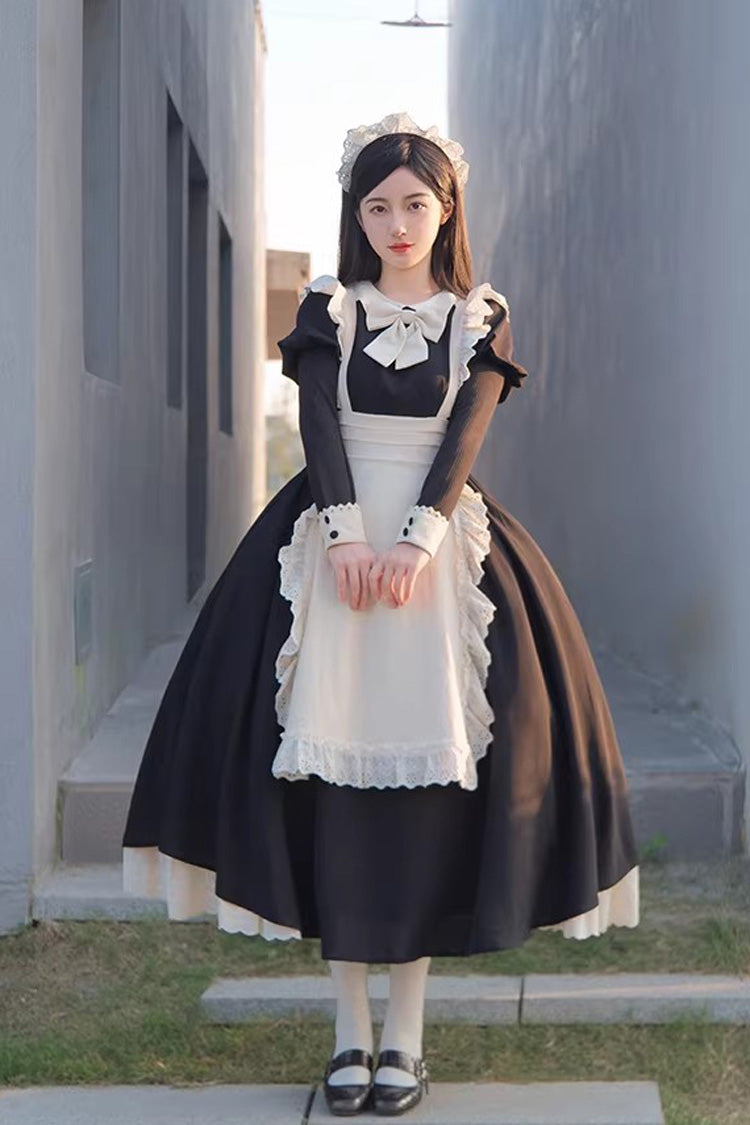 Ruffled Bow Sweet Elegant Maid Dress - Black/White