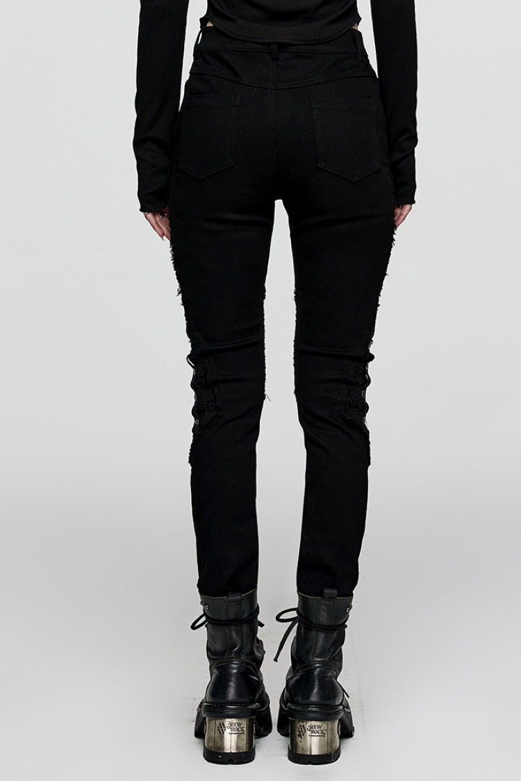 Sleek Mesh Stitched Steampunk Trousers with Metal Grommets