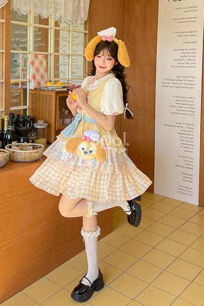 Radiant Short-Sleeve Layered Bow Lace Princess Dress