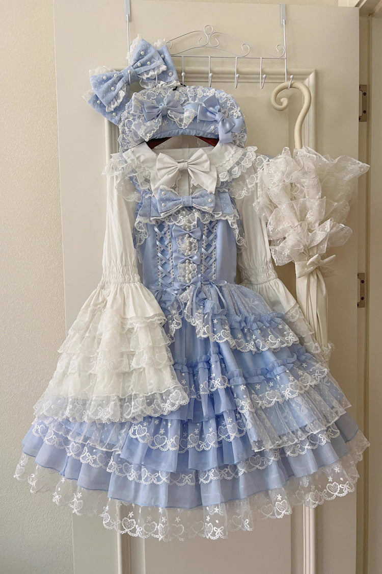 Azure Layered Ruffled Bow Lace Sweet Lolita JSK