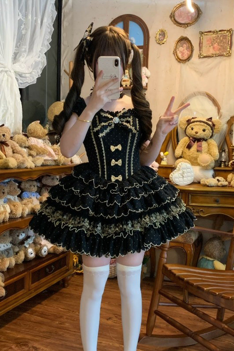Polka Dot Bow Lolita JSK Dress with Ruffles