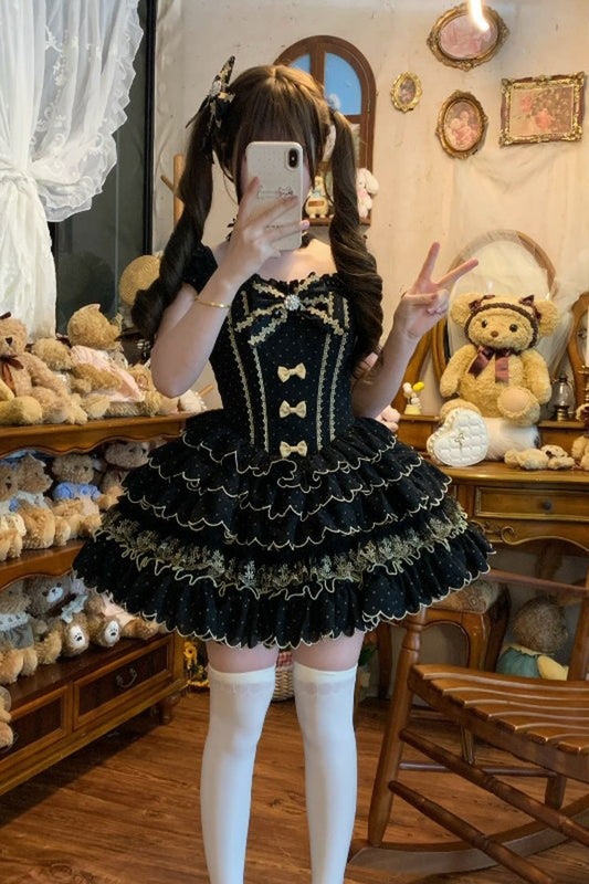 Polka Dot Bow Lolita JSK Dress with Ruffles