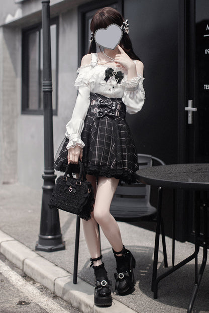 Black Plaid Bow Sweet Japanese Skirt