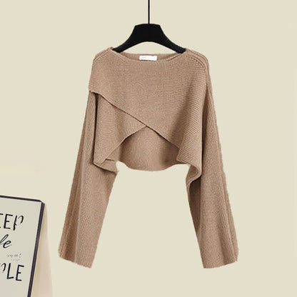 Dress Knot Sweater Set Tulle Cardigan Slip Up Lace Chic Bow