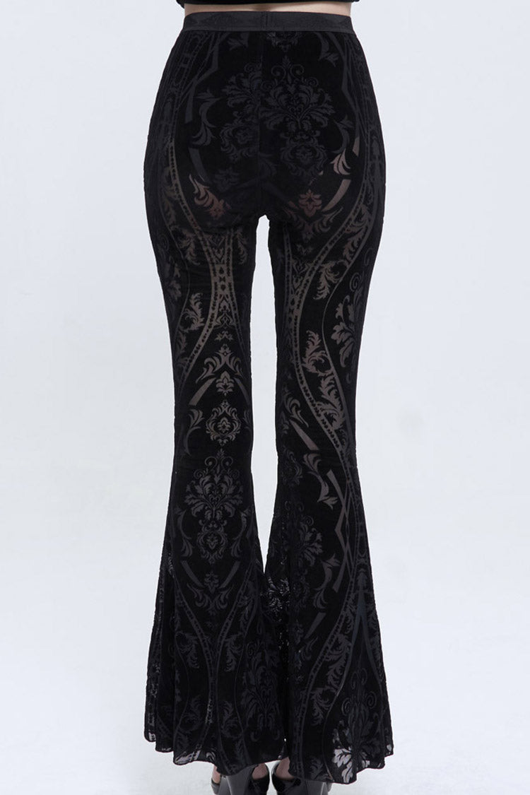 Punk Women's Flared Trousers with Elastic Waist and Flocked Jacquard Fabric