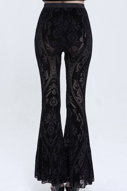 Punk Women's Flared Trousers with Elastic Waist and Flocked Jacquard Fabric