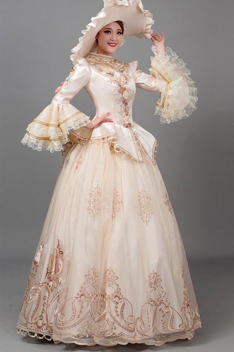 Floral Decorative Long Sleeve Court Dress