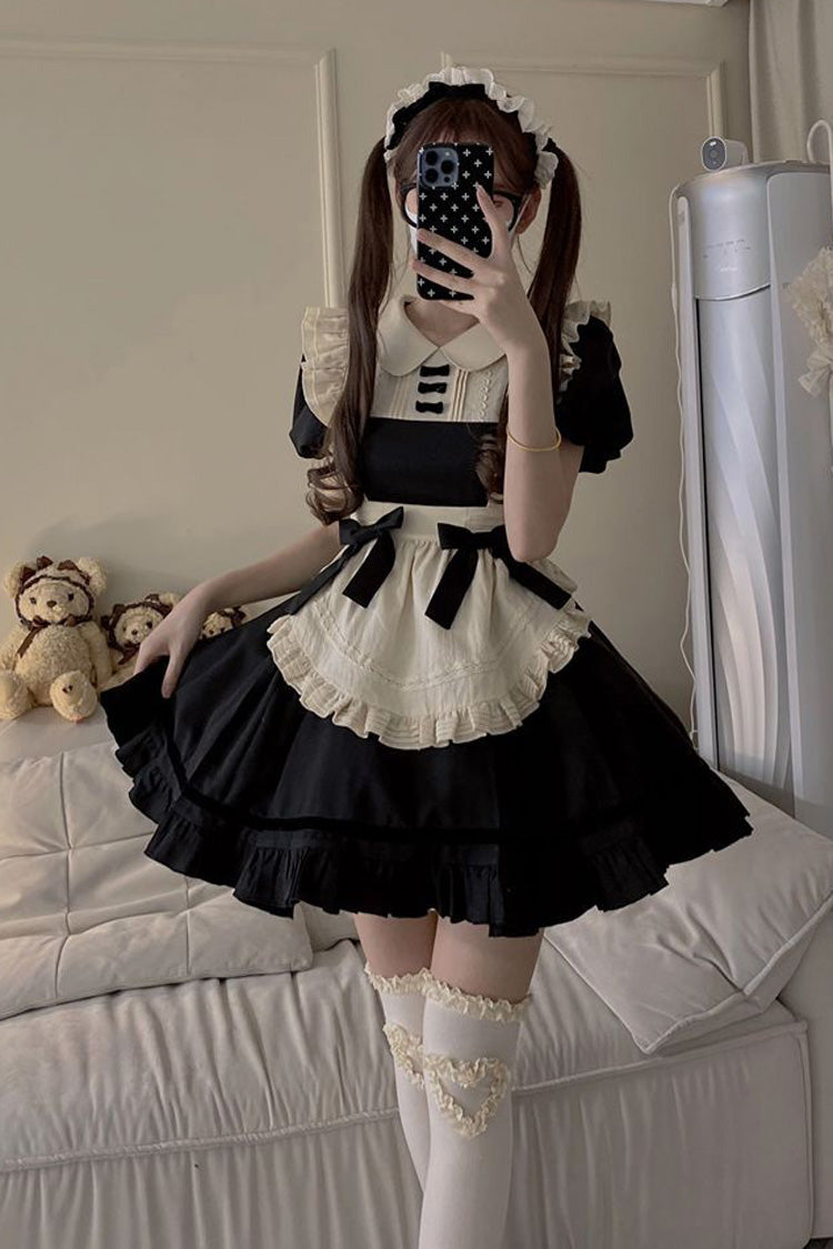 Classic Lolita Dress with Lapel Collar and Ruffle Details