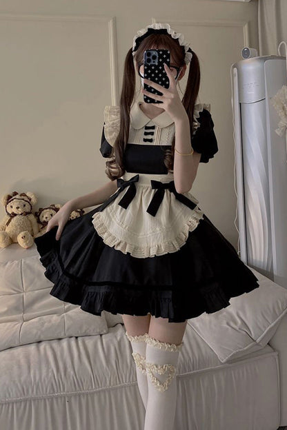 Classic Lolita Dress with Lapel Collar and Ruffle Details
