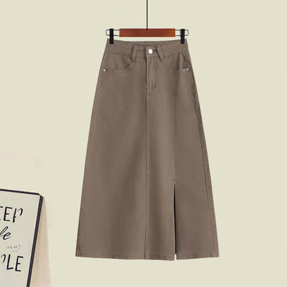 Denim Split Letter Lapel Plaid Skirt Print Vest Shirt