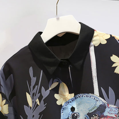 Floral Bird Print Chiffon T-Shirt Shorts Casual