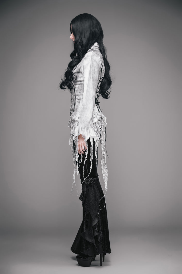 Gothic Lace-Up Back Blouse with Tassels