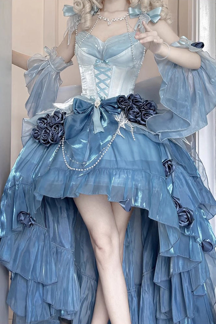Sky Blue Sweet Ballet Lolita Swan Wonderland Embroidery Lace-Up Asymmetric JSK Dress