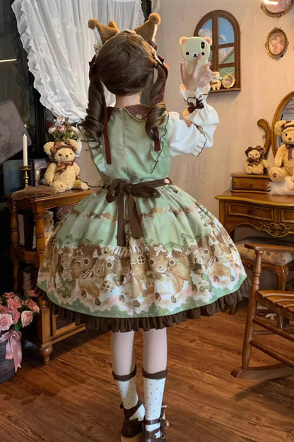 Emerald Doll Collar Long-Sleeve Bow Lolita Dress - Squirrel Chocolate