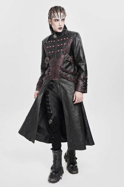 Stand Collar Zipper Straps Eyelet Punk Coat