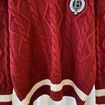 Shirt Sweater Cable Pleated Dress Red Set