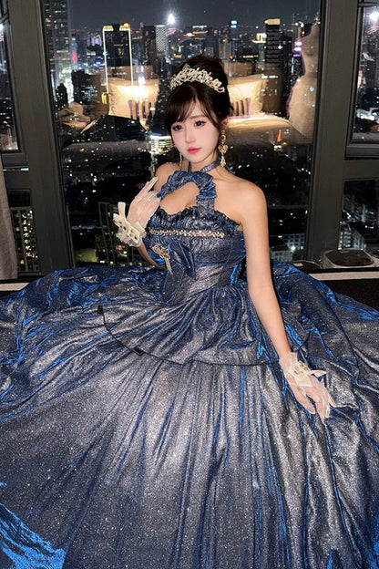 Sleeveless Glitter Skirt Set with Cut-Out Bow and Ruffles