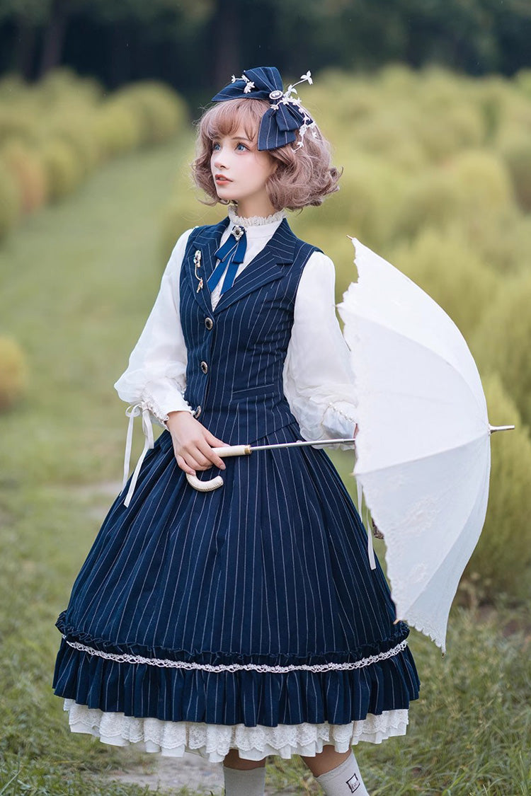 Layered Striped Ruffle Sweet College Elegant Lolita Skirt