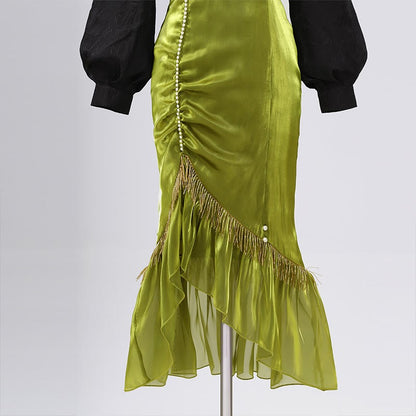 Pearl Dress Pieces Tassel Embroidery Top Two Vintage Flower