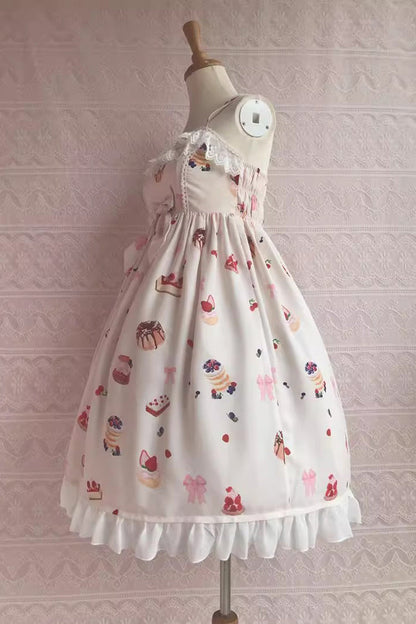 Strawberry Fruit Dessert Print Ruffle Lace Jsk - Sweet Lolita