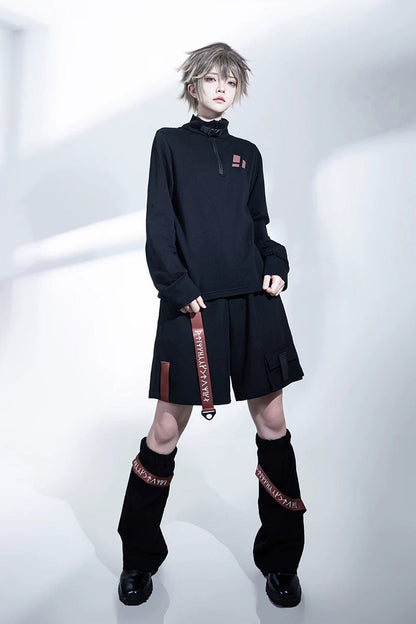 Stand Collar Long-Sleeve Gothic Prince Ouji Shorts Set