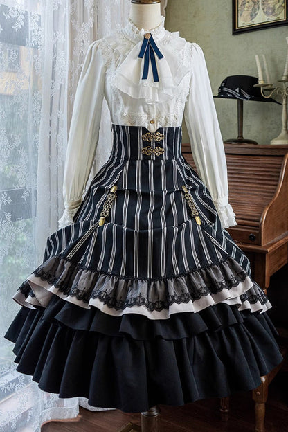 Black Manor Multi-layer Striped Ruffle Gothic Lolita Skirt