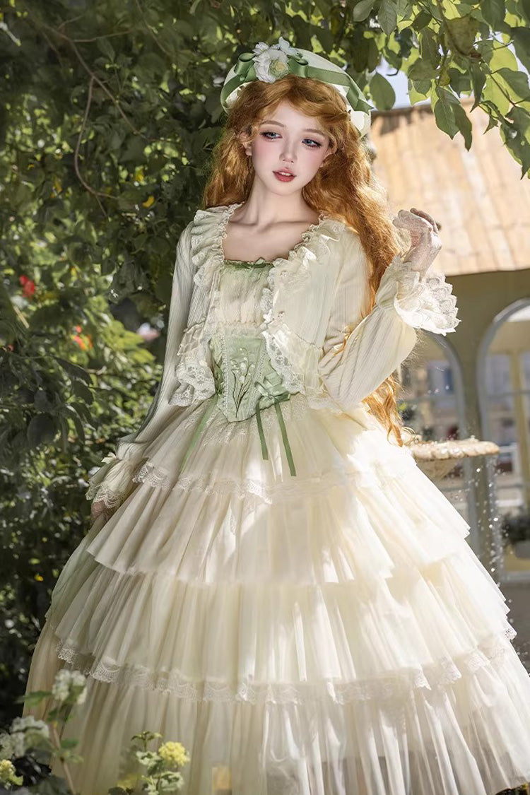 Fishbone Embroidered Sweet Lolita Jumper Dress - Green Letters & Poems