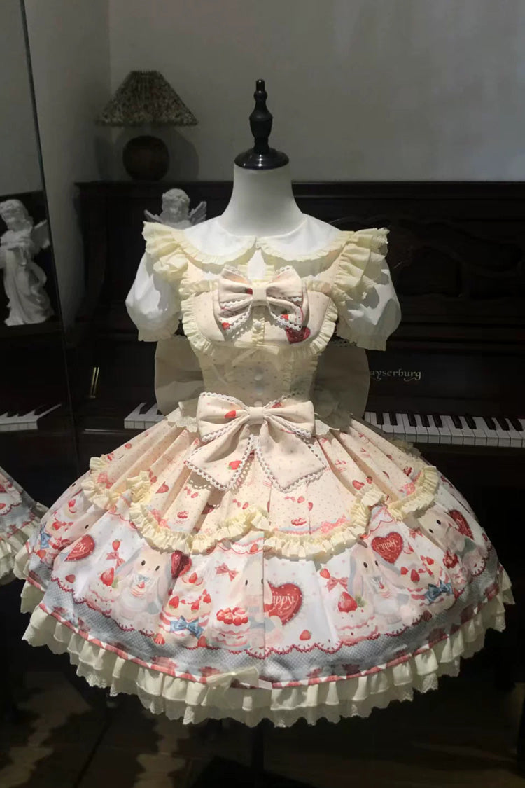 Sunny Sleeveless Double-Layer Printed Ruffled Bow JSK Dress