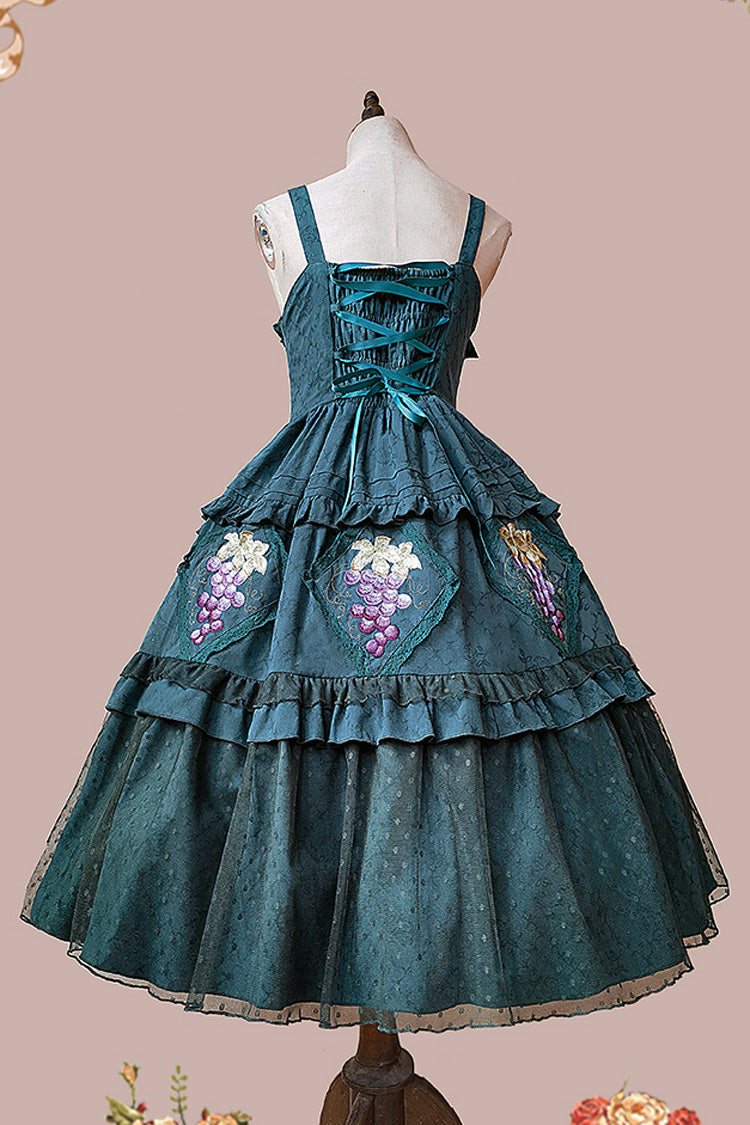 Emerald Sleeveless Floral Embroidery Sweet Lolita JSK - Vineyard
