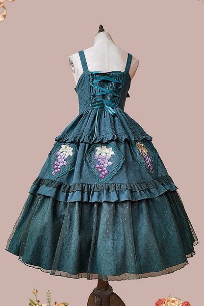 Emerald Sleeveless Floral Embroidery Sweet Lolita JSK - Vineyard