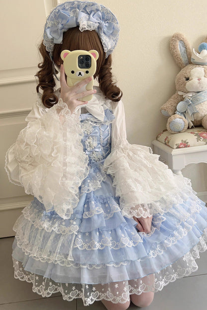 Azure Layered Ruffled Bow Lace Sweet Lolita JSK