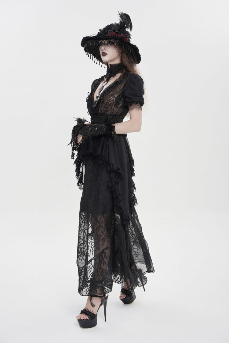 V Collar Short Sleeve Hanayome Lace Gothic Wedding Dress