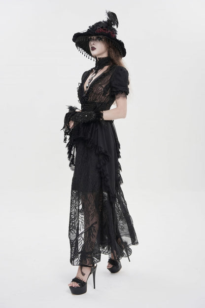V Collar Short Sleeve Hanayome Lace Gothic Wedding Dress