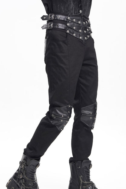 Men's Gothic Pants with Studs and Buckle-Up