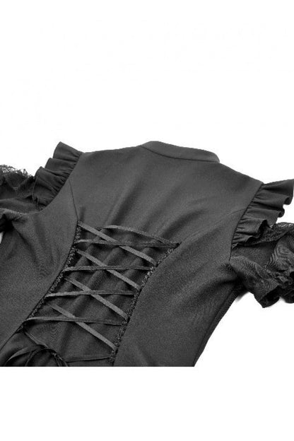 Gothic Blouse with Mandarin Collar and Puff Sleeves