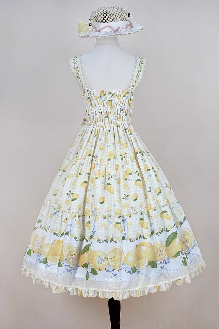 Lemon Chicken Print Ruffle Bow Lace Sweet Lolita JSK Long in Yellow