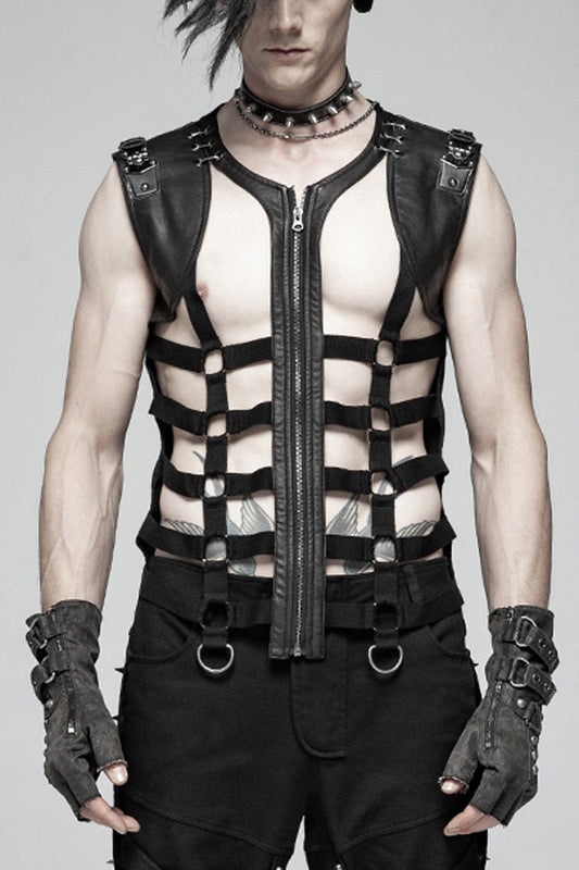 Faux Leather Steampunk Vest with Buckles