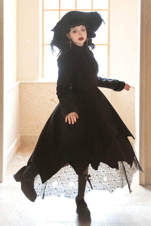 Ouji Lolita Wool-Blend Coat with Asymmetric Hem Icebreaker Motif