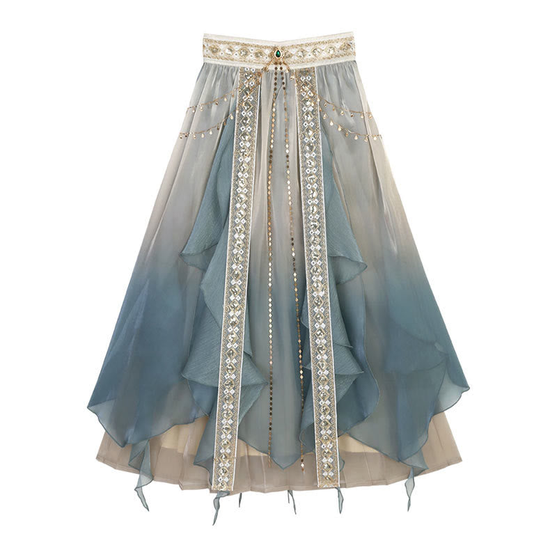 Vintage Pieces Top Lace Veil Sequin Four Skirt Embroidery Shawl